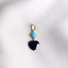 14K Solid Gold Natural Turquoise & Blue Sapphire Heart Pendant, September December Birthstone