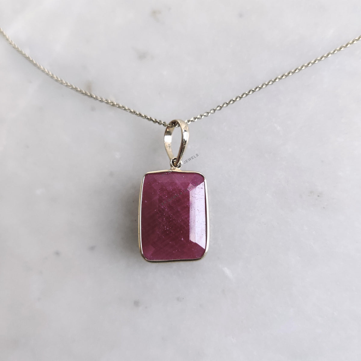 14K Solid Yellow Gold Natural Ruby Pendant: Bezel Set Octagon, July Birthstone