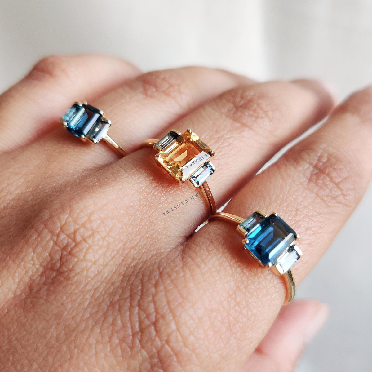 Natural London Blue Topaz Ring, 14K Solid Yellow Gold, December Birthstone