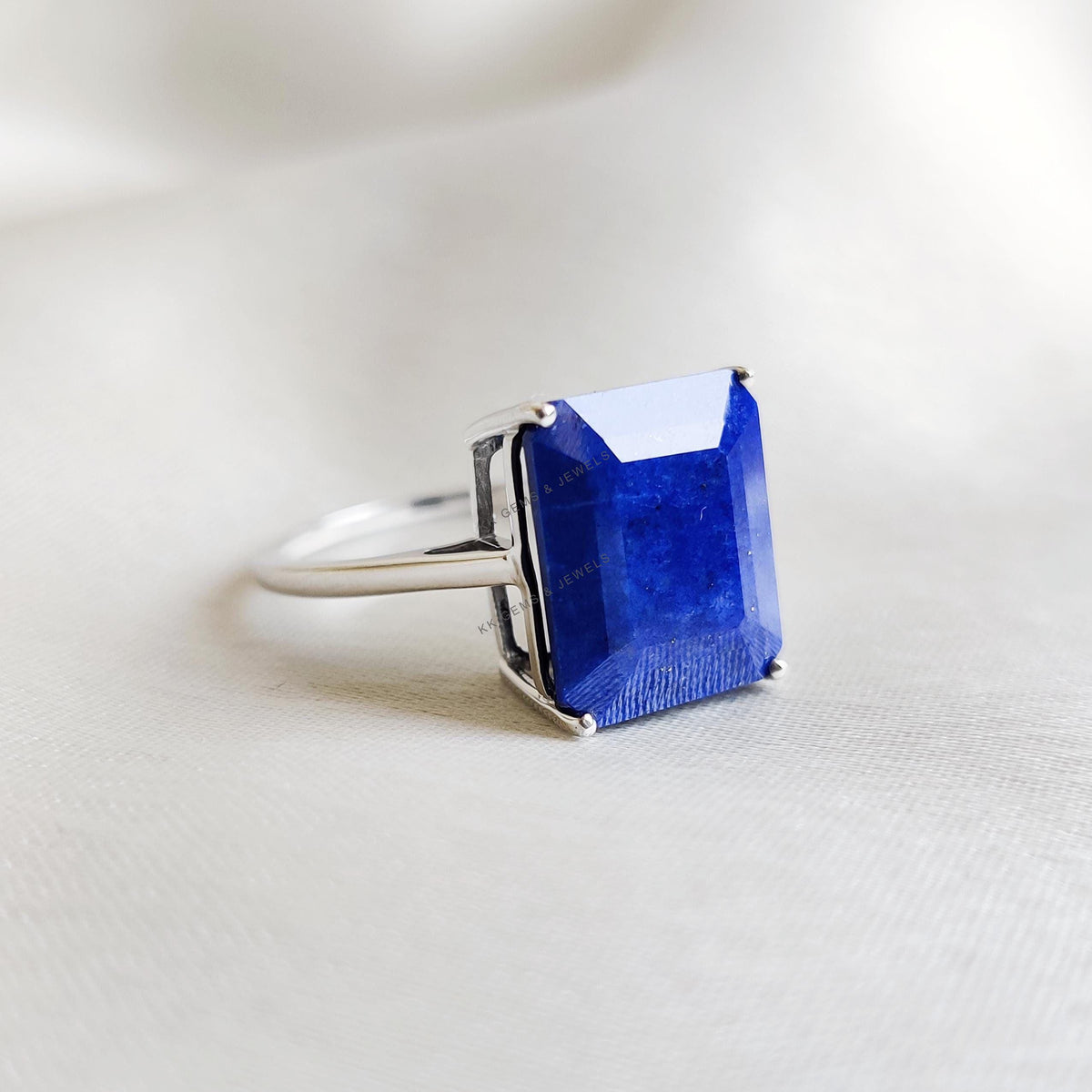 Natural Lapis Lazuli Ring, 14K Solid White Gold, September Birthstone