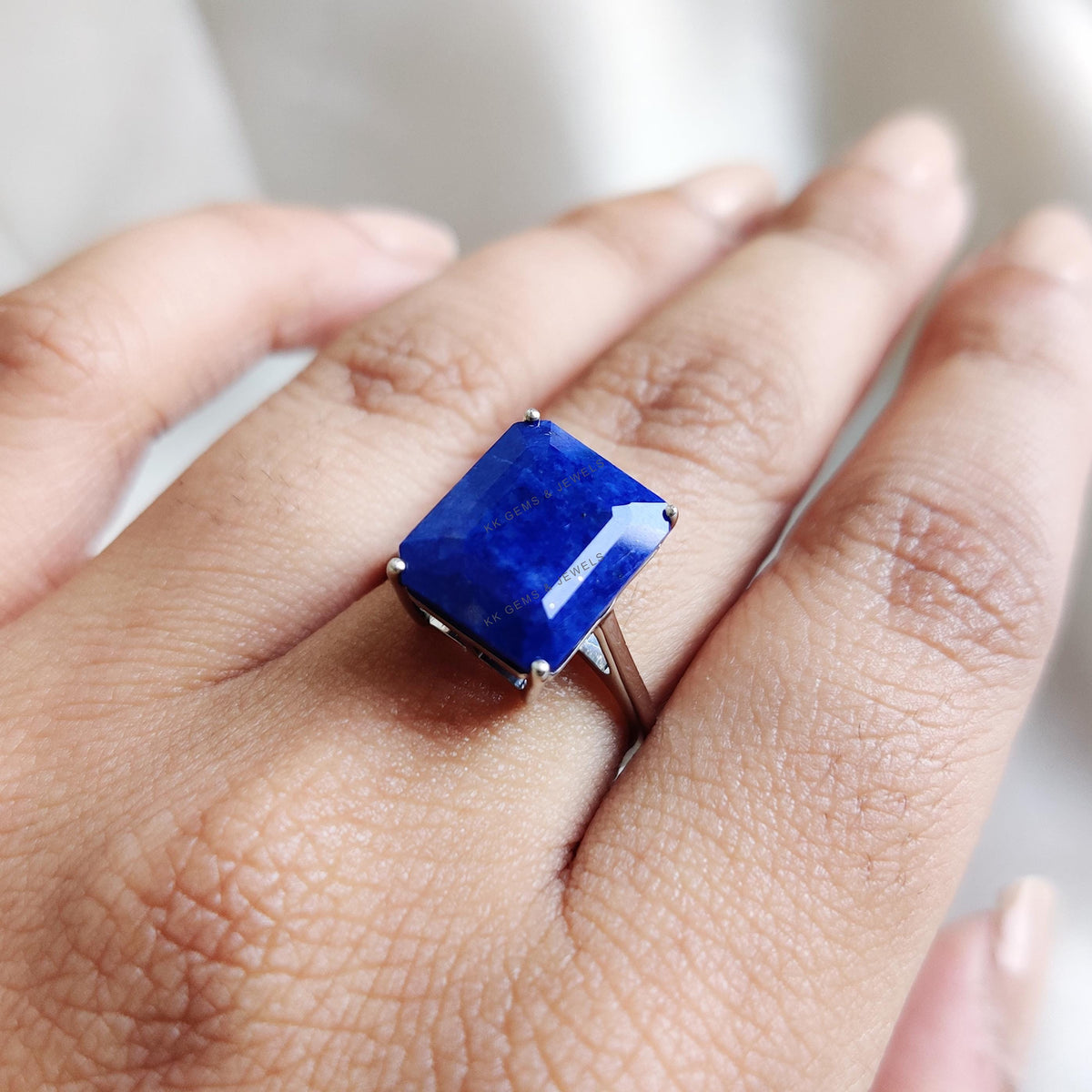 Natural Lapis Lazuli Ring, 14K Solid White Gold, September Birthstone