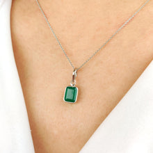 Emerald Cut Natural Green Onyx Pendant, 14K Solid White Gold, May Birthstone