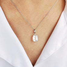 14K Solid Gold Natural White Topaz Pendant - Emerald Cut November Birthstone