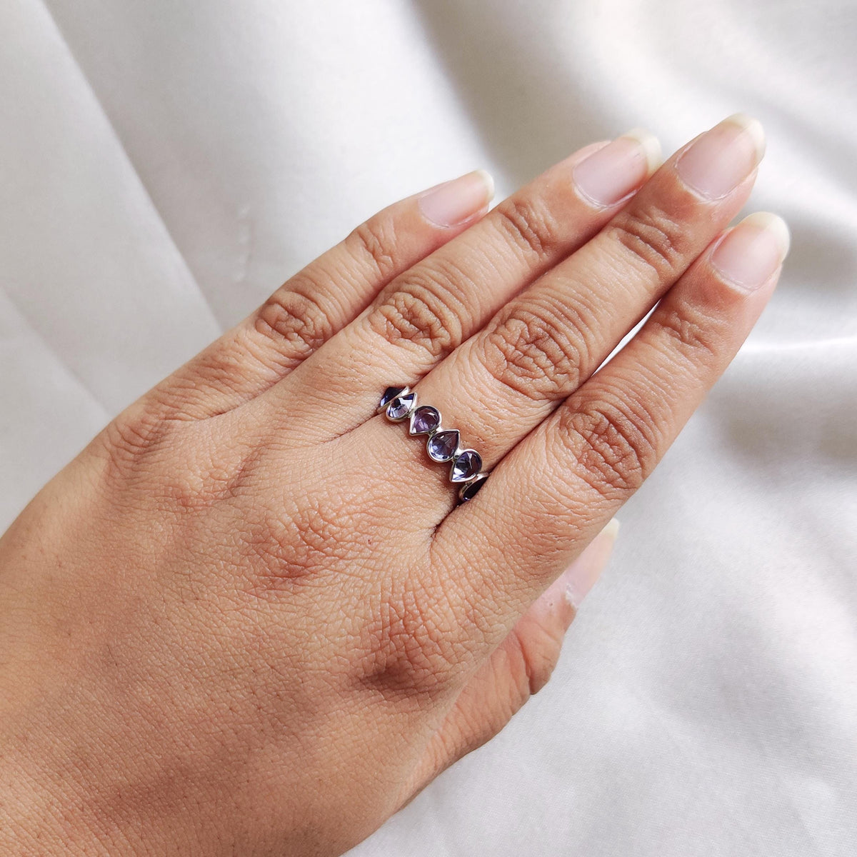 Natural Tanzanite Pear Cut 14K Solid White Gold Ring, December Birthstone