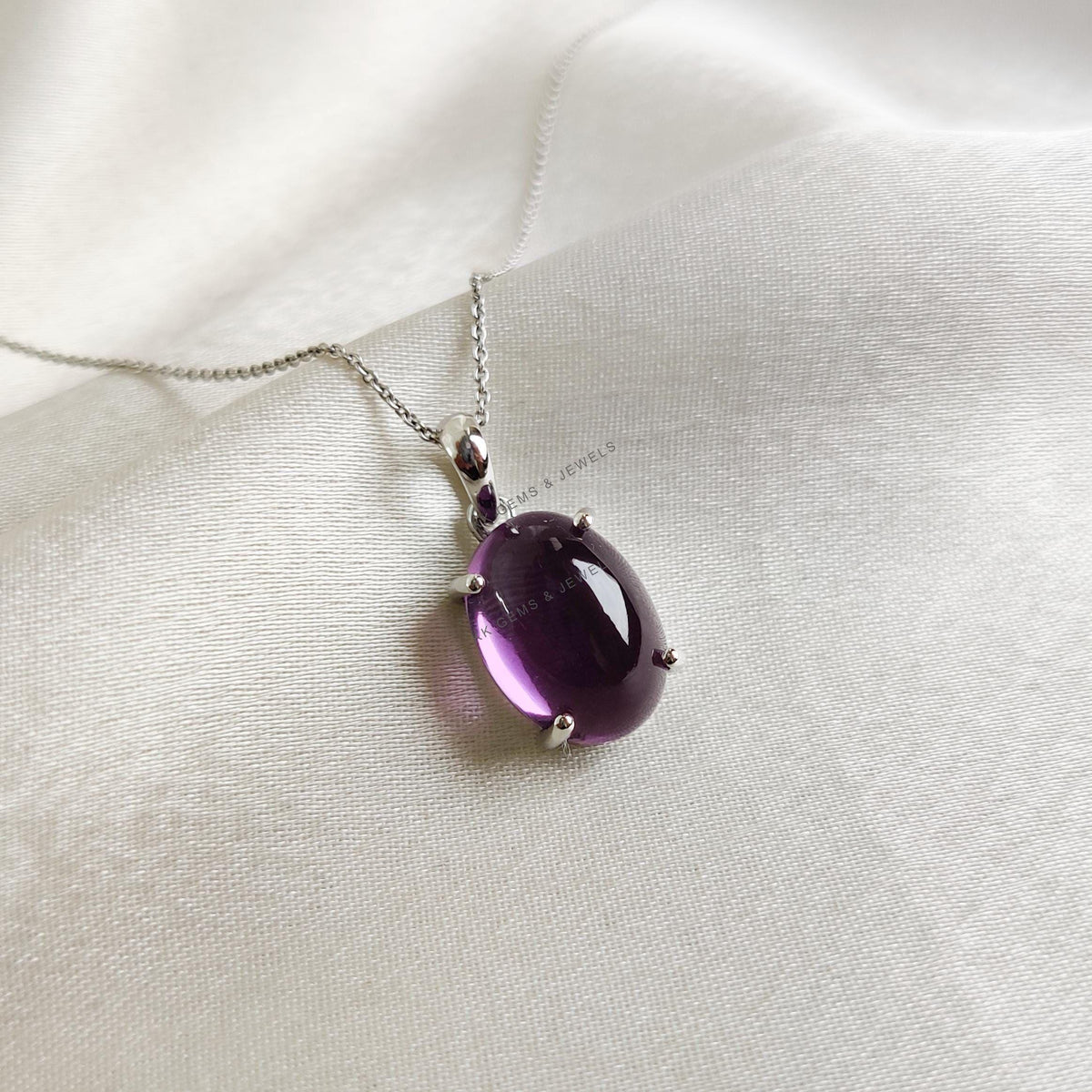 Natural Purple Amethyst Pendant, 14K Solid White Gold, February Birthstone