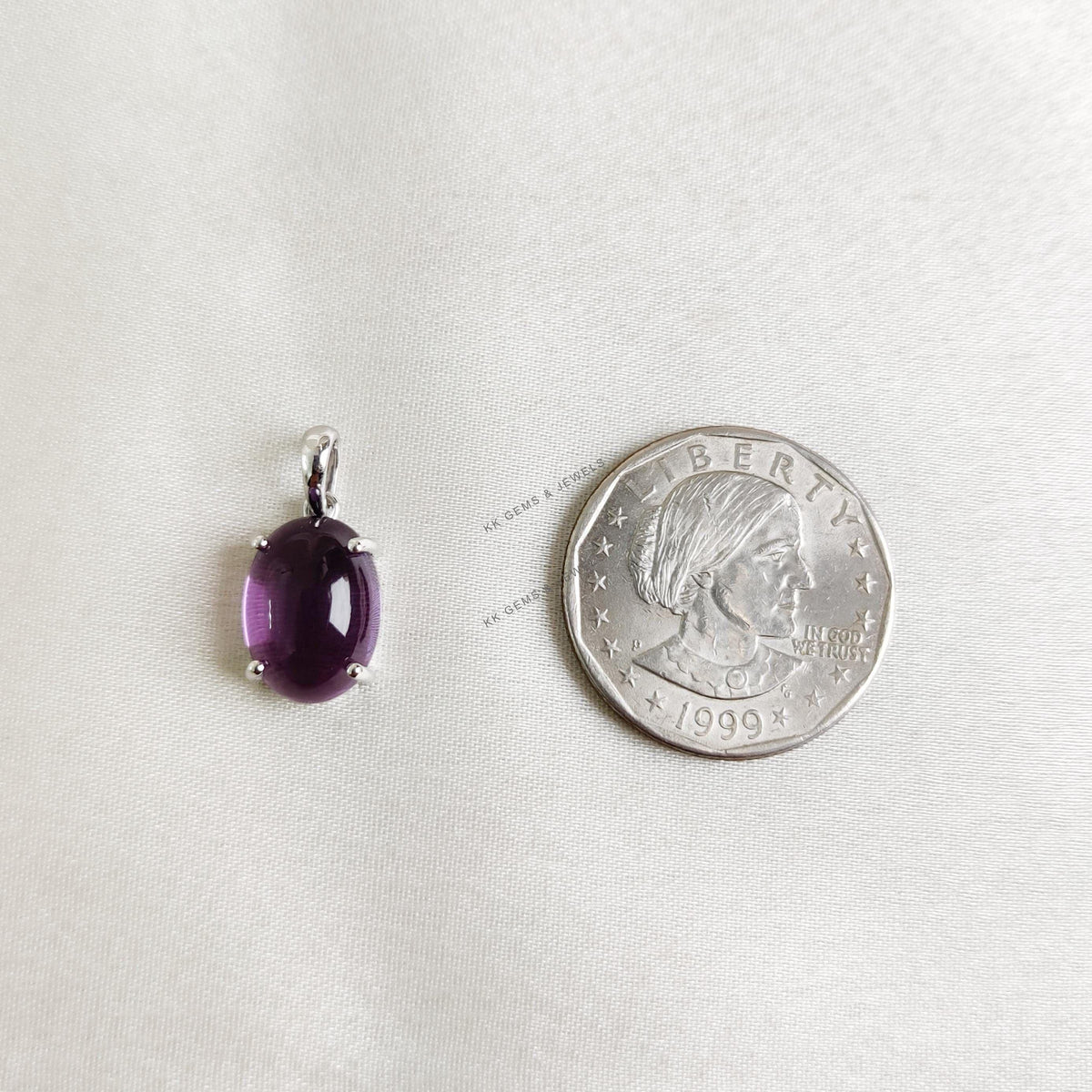 Natural Purple Amethyst Pendant, 14K Solid White Gold, February Birthstone