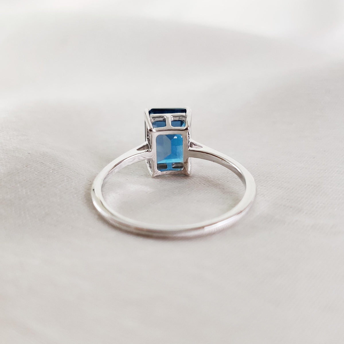Natural London Blue Topaz 14K Solid White Gold Octagon Ring, Statement Jewelry