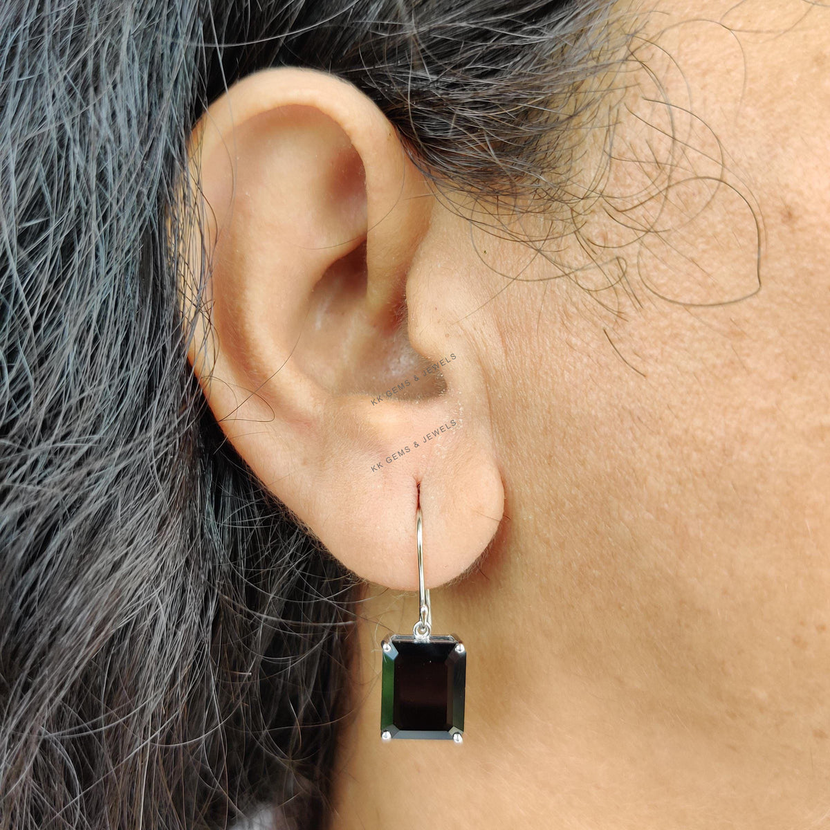 14K Solid White Gold Natural Black Onyx Octagon Earrings, December Birthstone