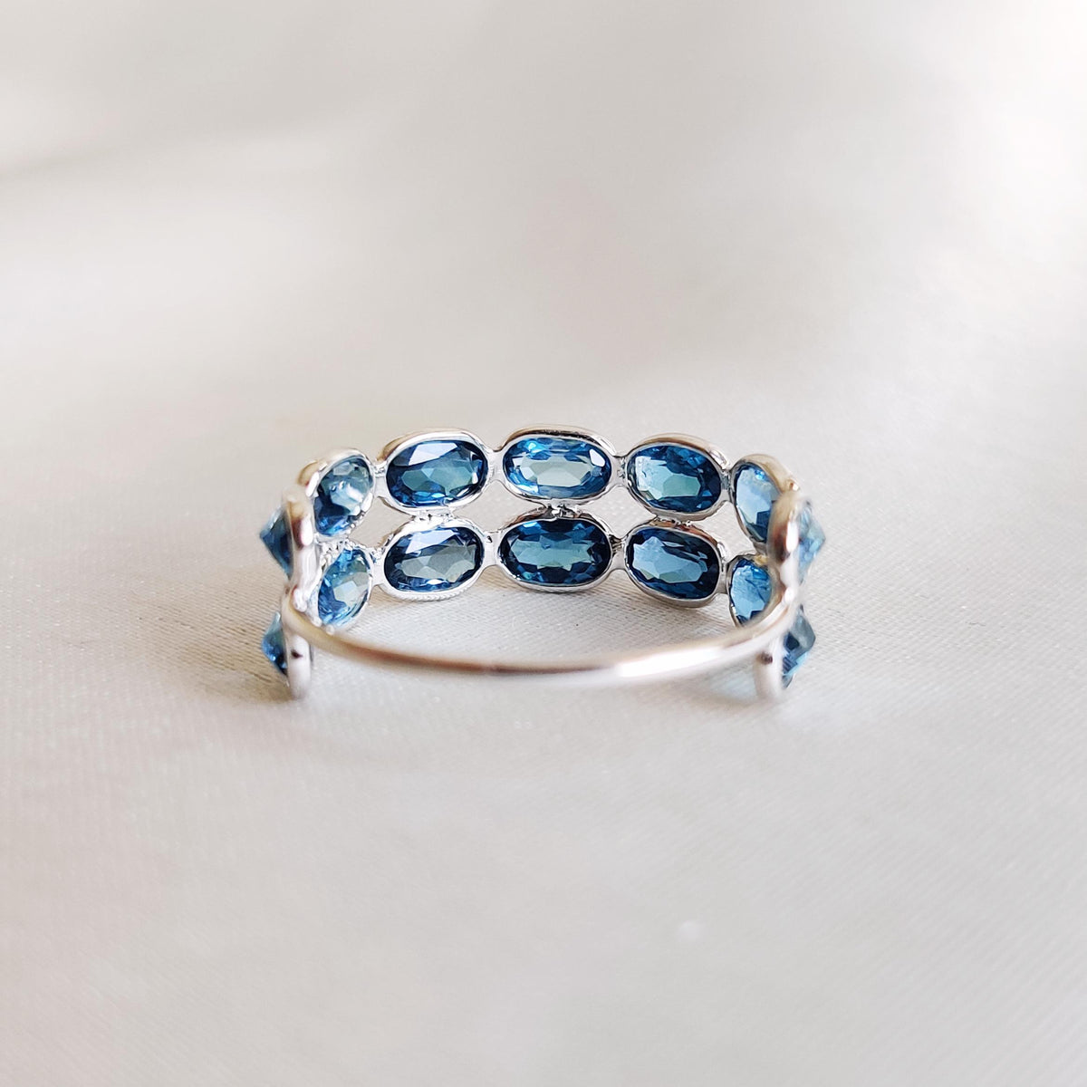 Natural London Blue Topaz Stackable Ring, 14K Solid White Gold, December Birthstone