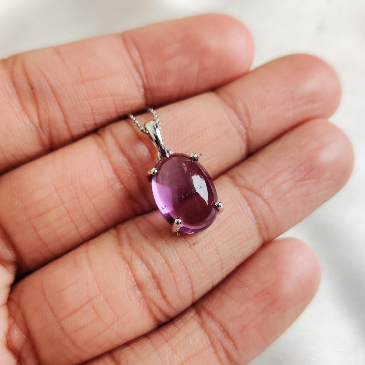 Natural Purple Amethyst Pendant, 14K Solid White Gold, February Birthstone