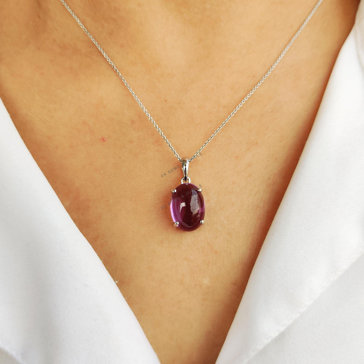 Natural Purple Amethyst Pendant, 14K Solid White Gold, February Birthstone
