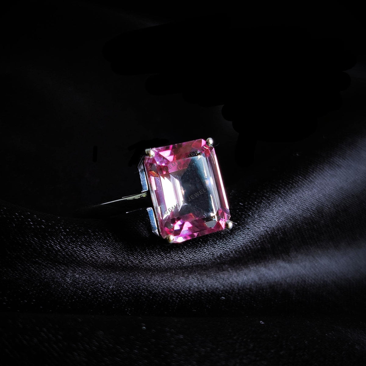 Natural Pink Topaz Octagon Ring, 14K Solid White Gold, Dainty Topaz Jewelry