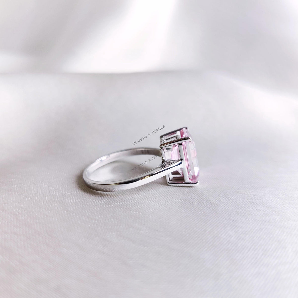 Natural Pink Topaz Octagon Ring, 14K Solid White Gold, Dainty Topaz Jewelry