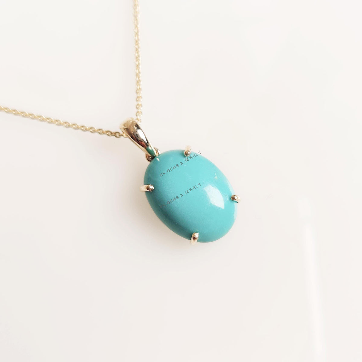 Natural Turquoise 14K Solid Yellow Gold Pendant, December Birthstone