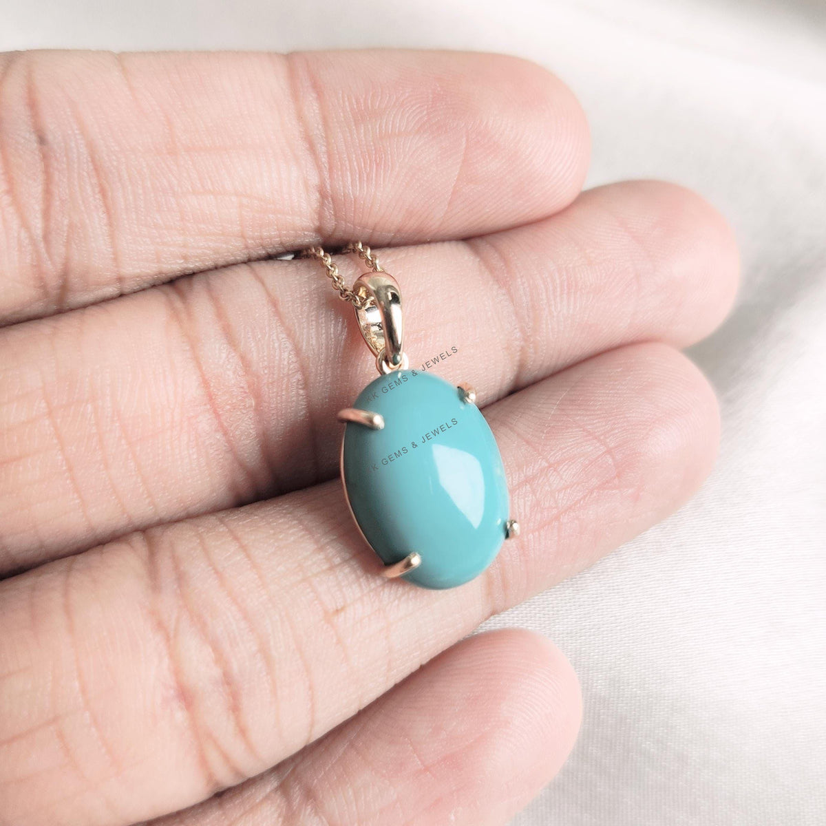 Natural Turquoise 14K Solid Yellow Gold Pendant, December Birthstone
