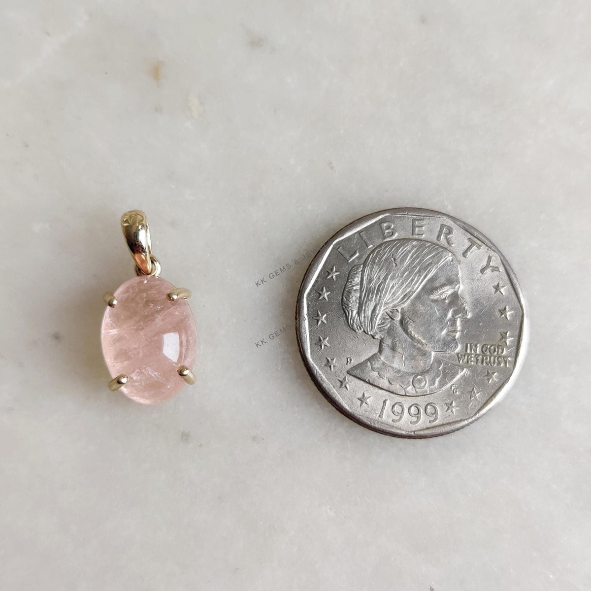 Natural Oval Morganite Pendant, 14K Solid Yellow Gold, Prong Setting