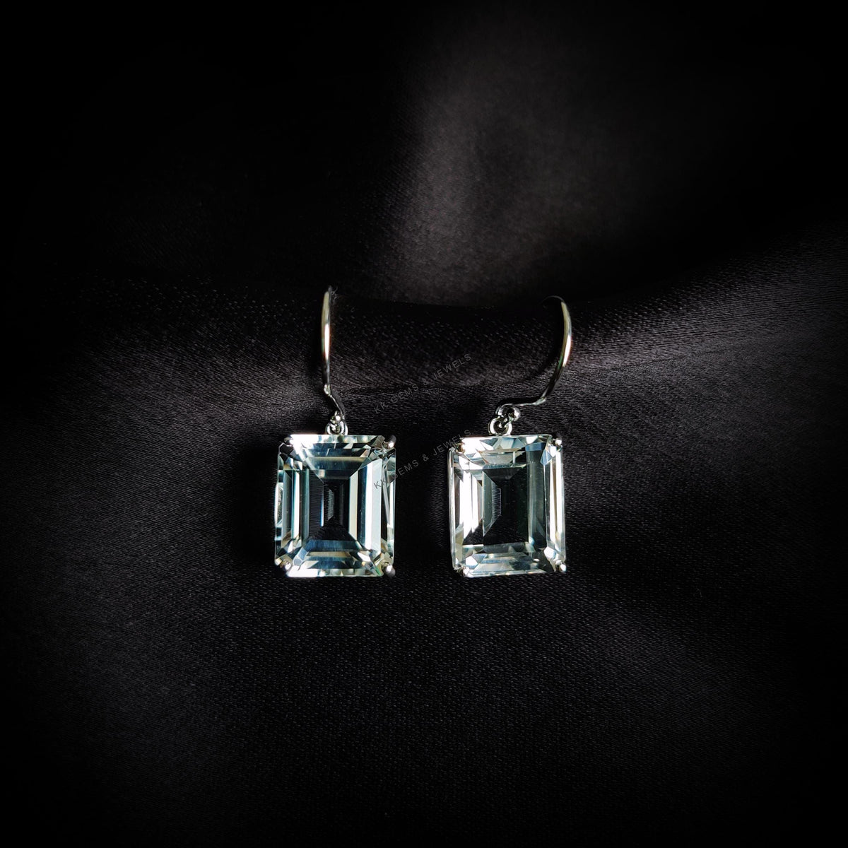 14K Solid White Gold Natural White Topaz Octagon Earrings, November Birthstone