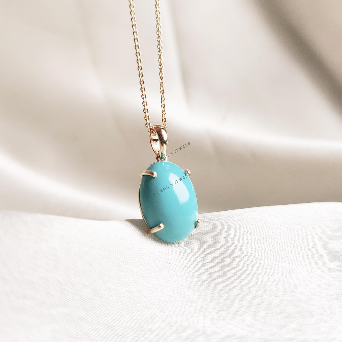 Natural Turquoise 14K Solid Yellow Gold Pendant, December Birthstone