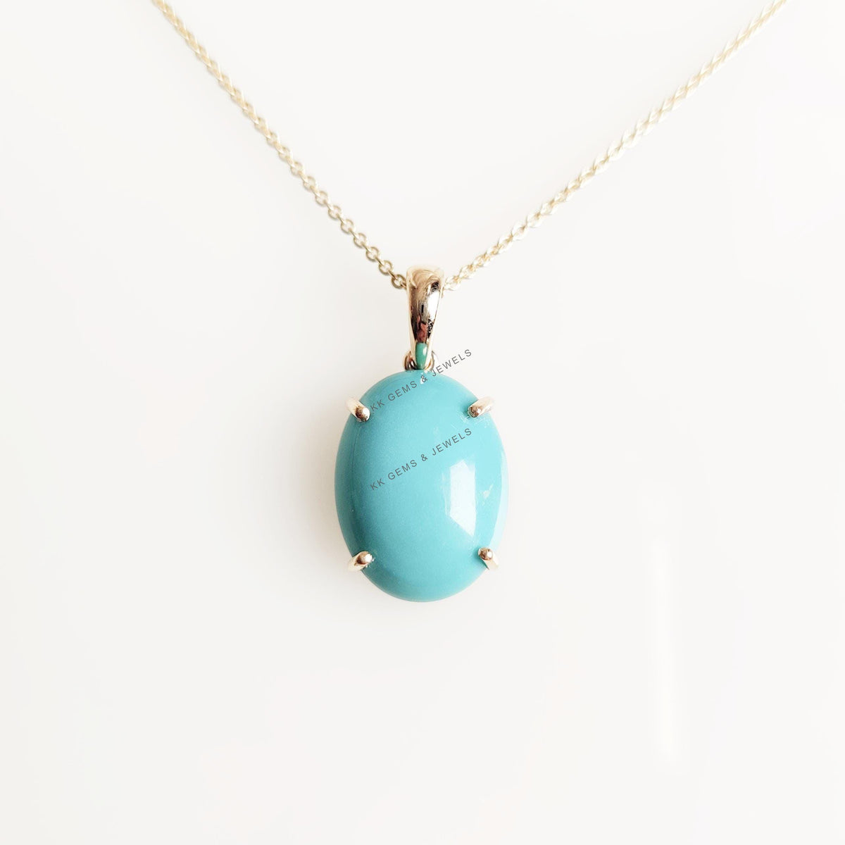 Natural Turquoise 14K Solid Yellow Gold Pendant, December Birthstone