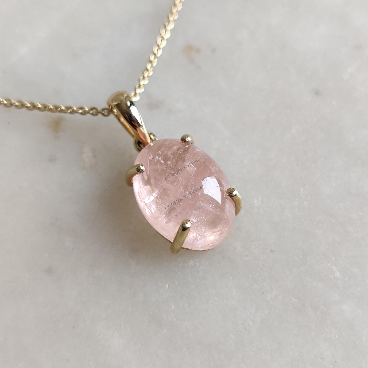 Natural Oval Morganite Pendant, 14K Solid Yellow Gold, Prong Setting
