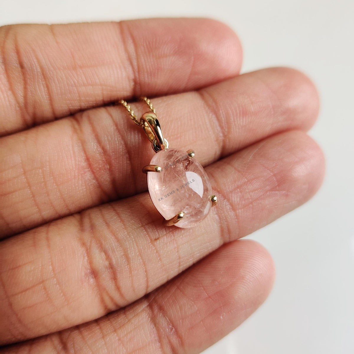 Natural Oval Morganite Pendant, 14K Solid Yellow Gold, Prong Setting