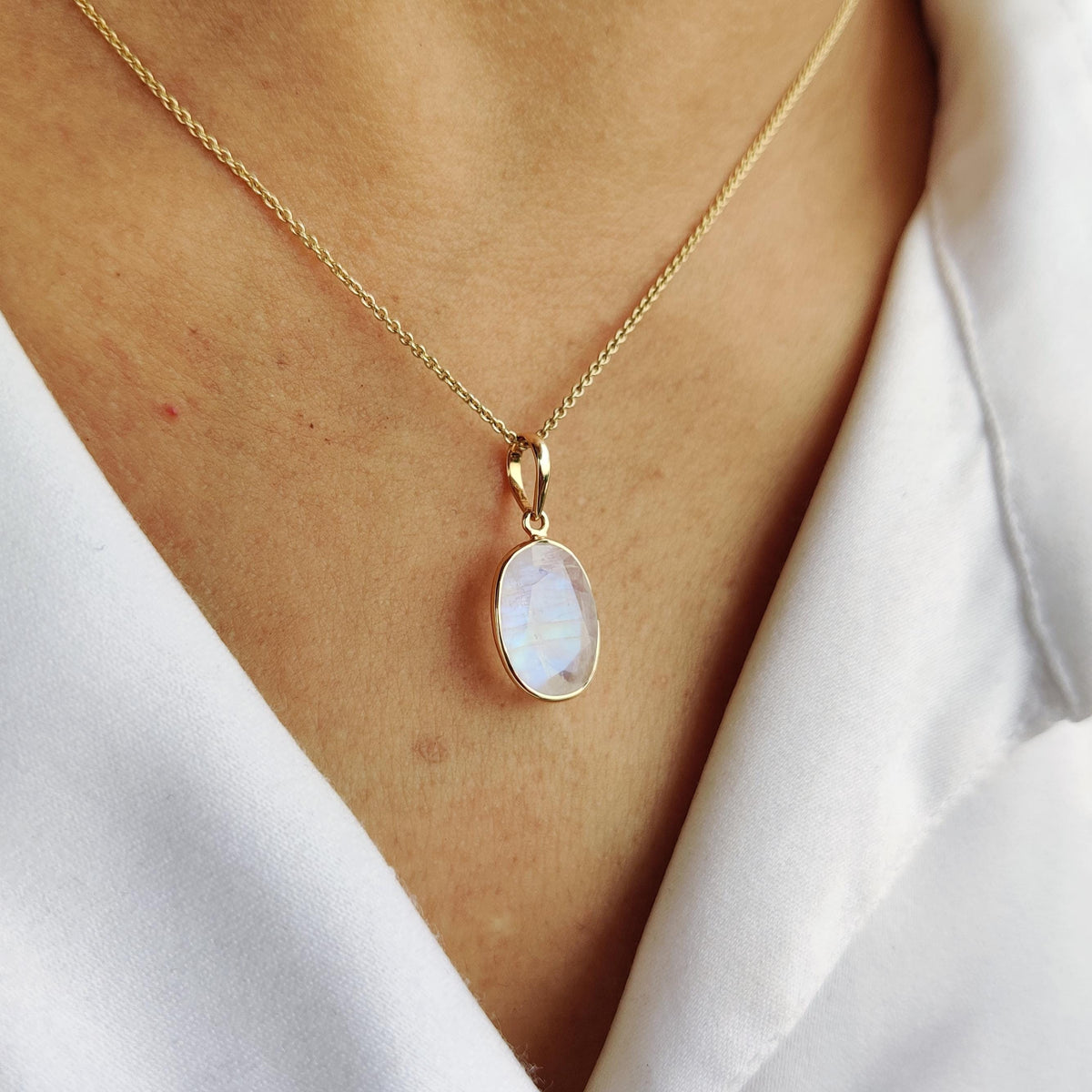 Natural Rainbow Moonstone Pendant, 14K Solid Yellow Gold Bezel Pendant, June Birthstone
