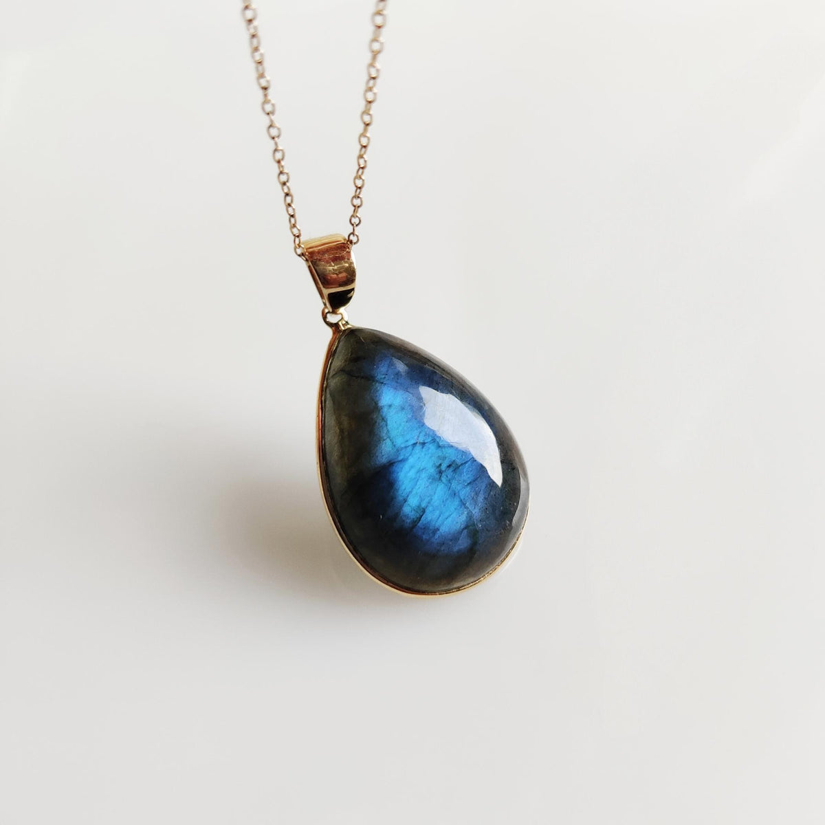 Natural Labradorite Pendant, 14K Solid Yellow Gold Bezel Pendant, August November Birthstone