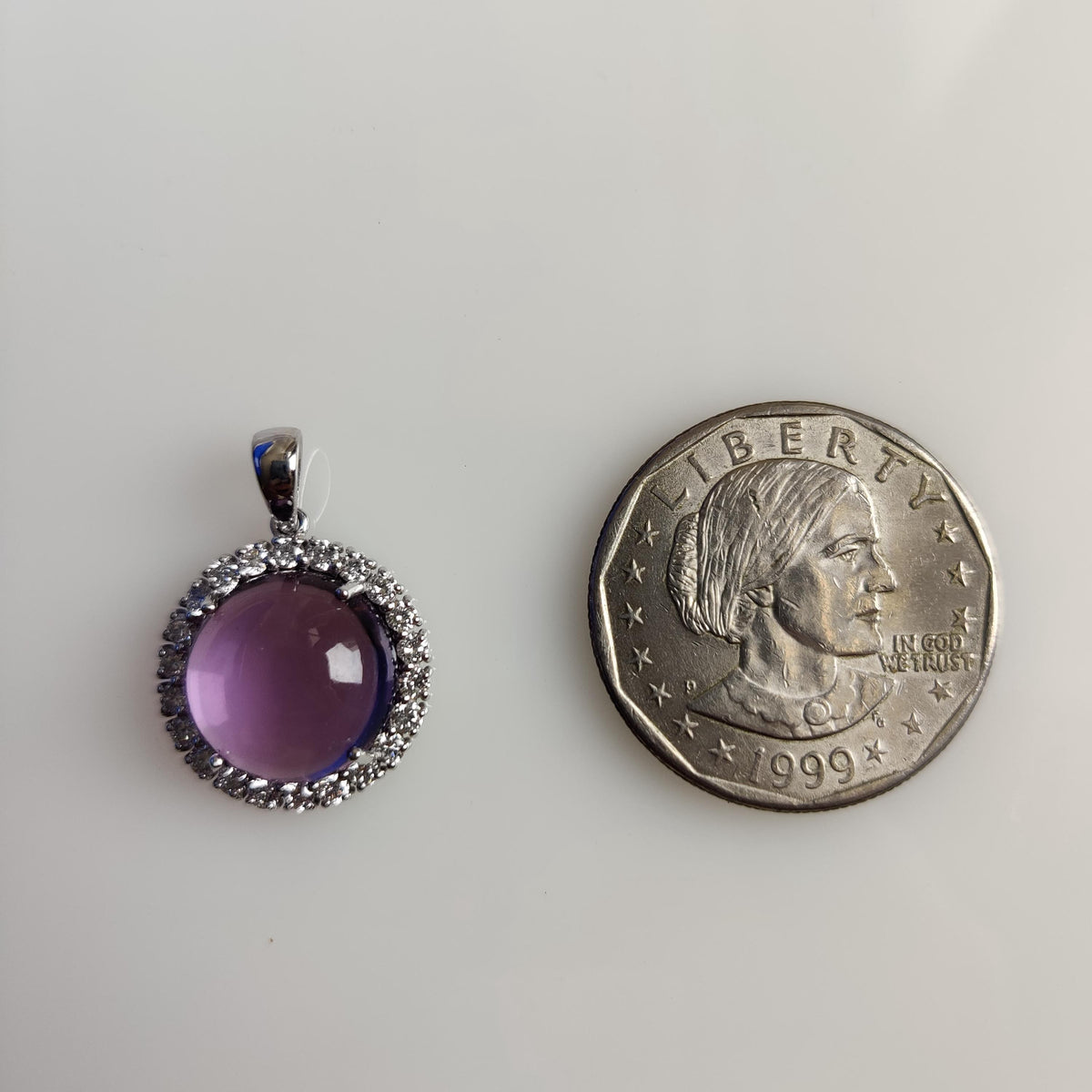 Natural Purple Amethyst and Lab Grown Diamond Halo Pendant, 14K Solid White Gold, February Birthstone