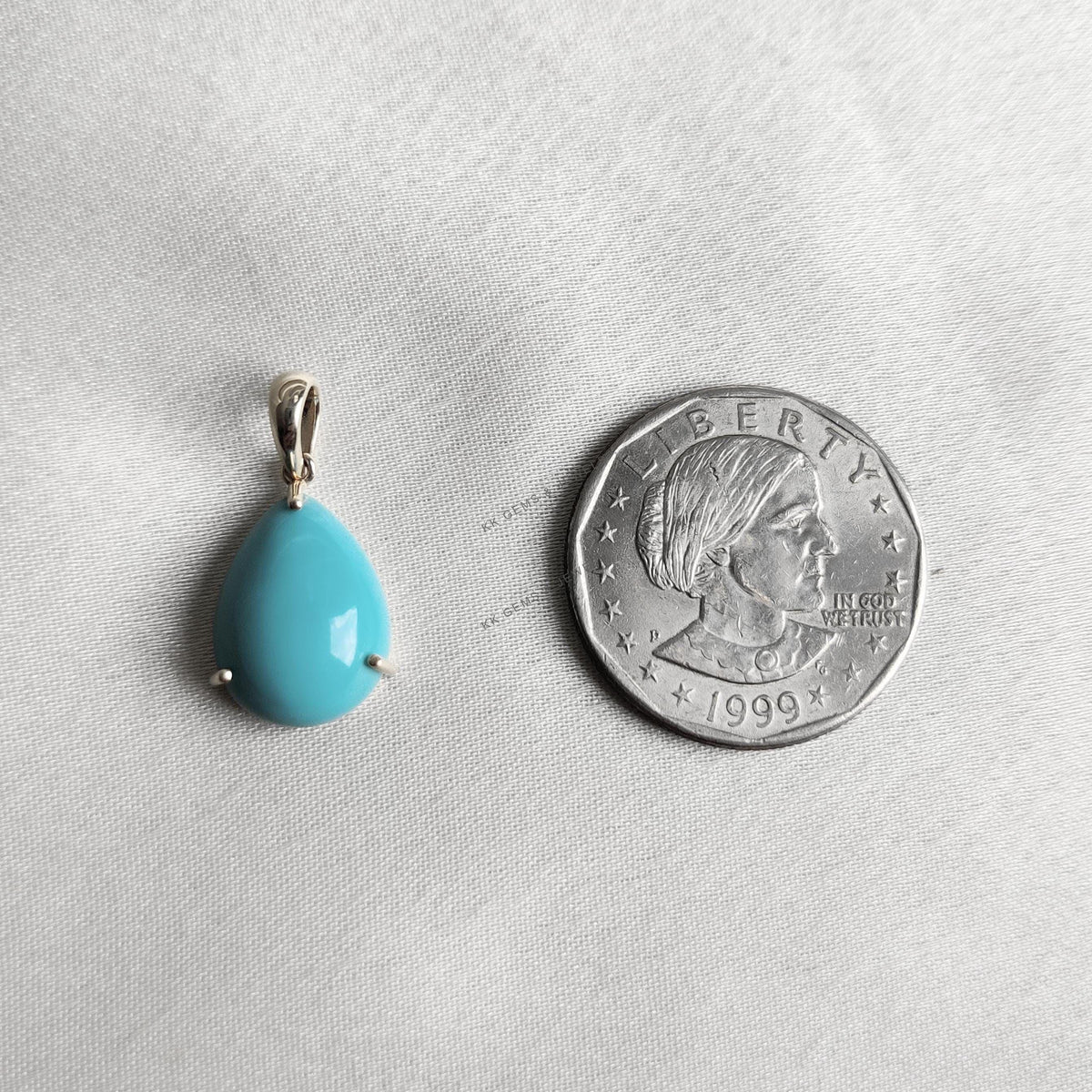 14K Solid Gold Pear Natural Turquoise Pendant, December Birthstone Jewelry