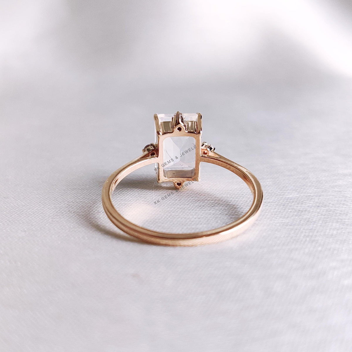 Natural Rainbow Moonstone & Diamond Ring, 14K Solid Rose Gold, Gemstone Jewelry