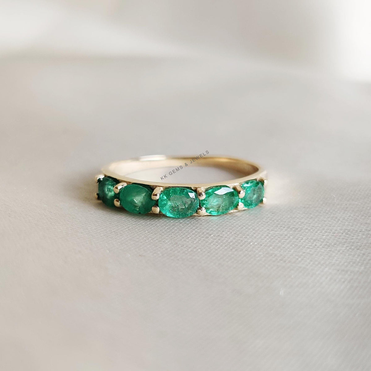 Natural Emerald Ring, 14K Solid Yellow Gold Stackable Band, May Birthstone