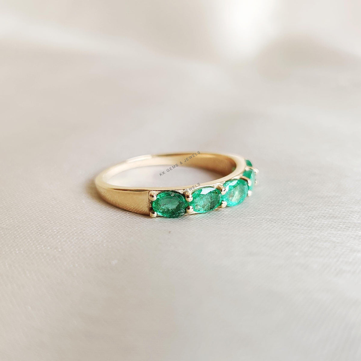 Natural Emerald Ring, 14K Solid Yellow Gold Stackable Band, May Birthstone