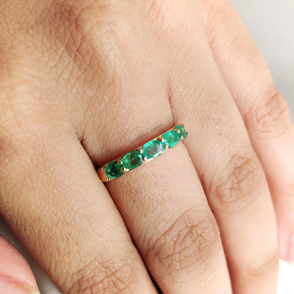 Natural Emerald Ring, 14K Solid Yellow Gold Stackable Band, May Birthstone