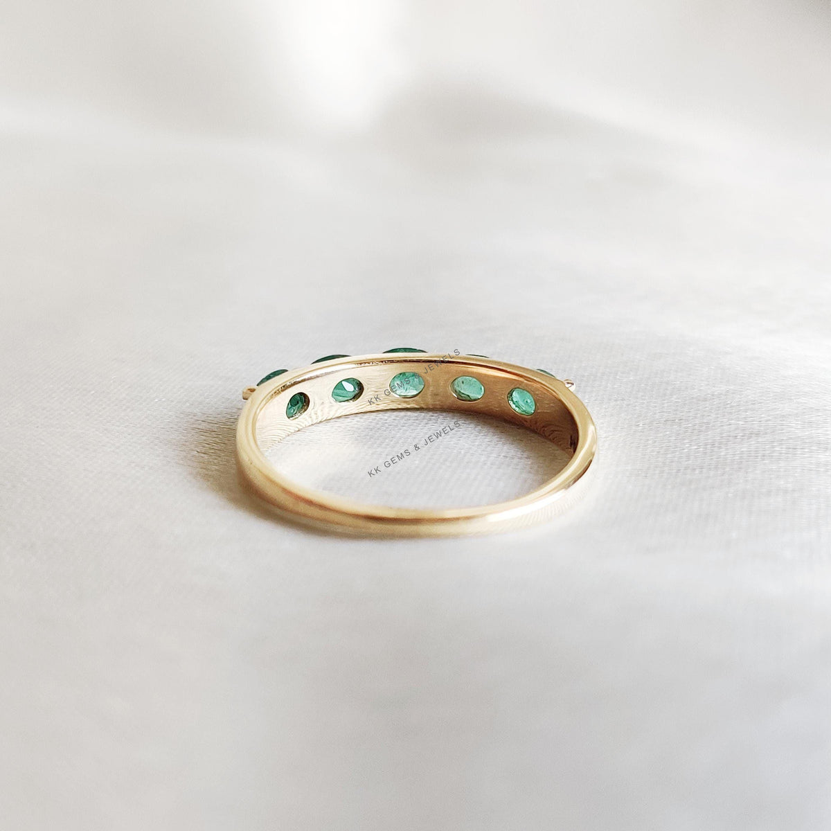 Natural Emerald Ring, 14K Solid Yellow Gold Stackable Band, May Birthstone