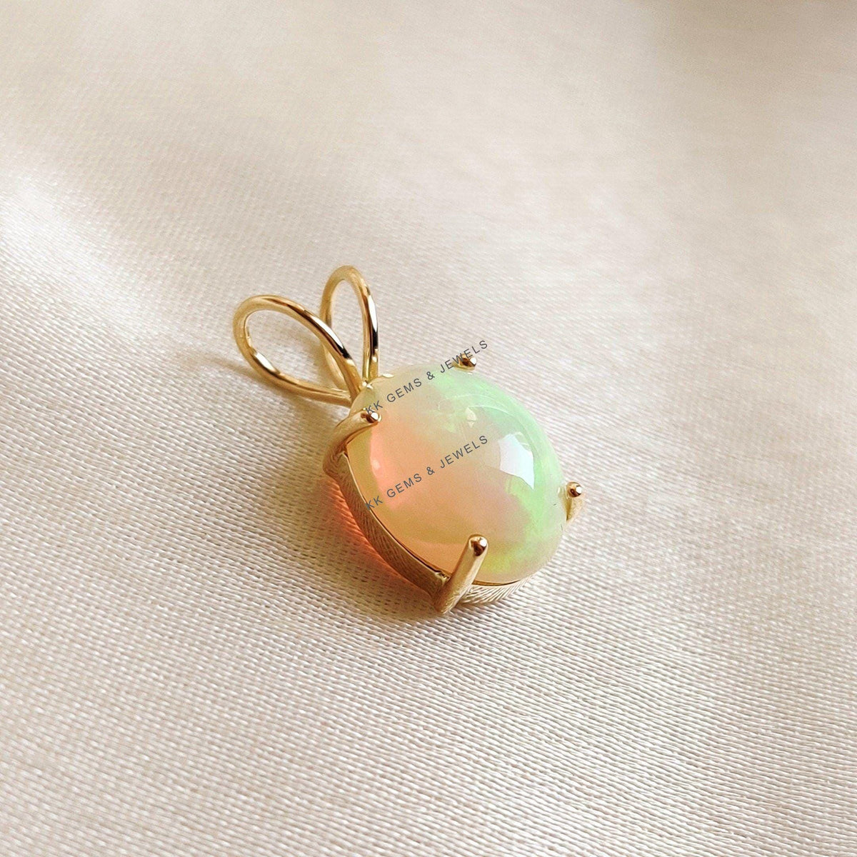 14K Solid Gold Natural Ethiopian Opal Pendant Necklace: Dainty October Birthstone
