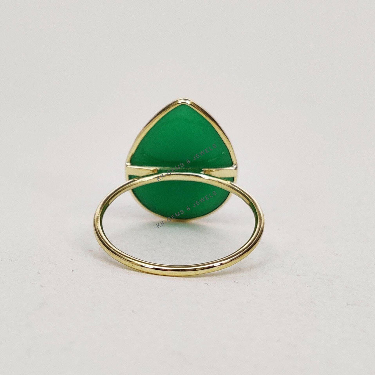 14K Solid Yellow Gold Pear Natural Chrysoprase Ring, May Birthstone