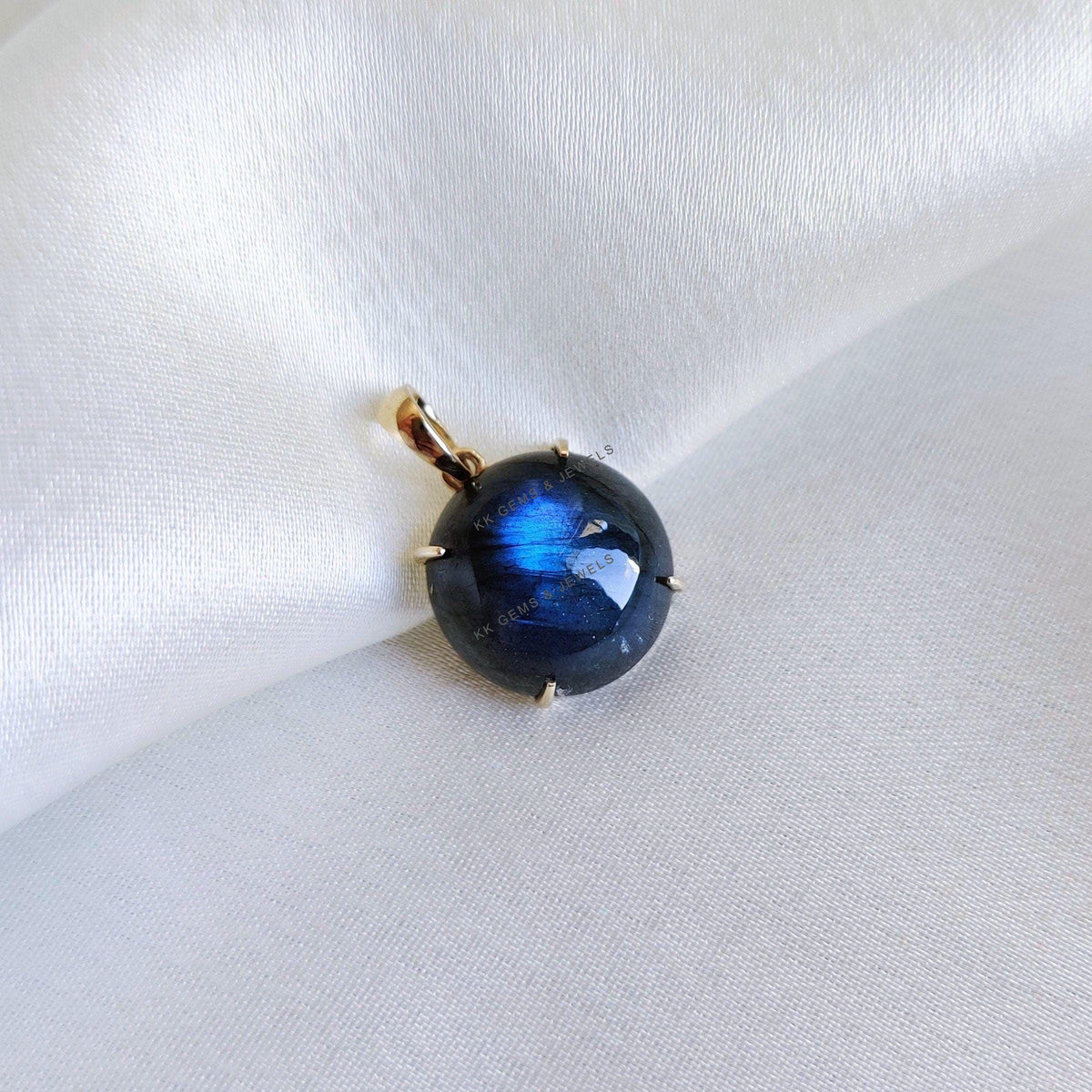 Natural Blue Labradorite Pendant: 14K Solid Yellow Gold, November Birthstone