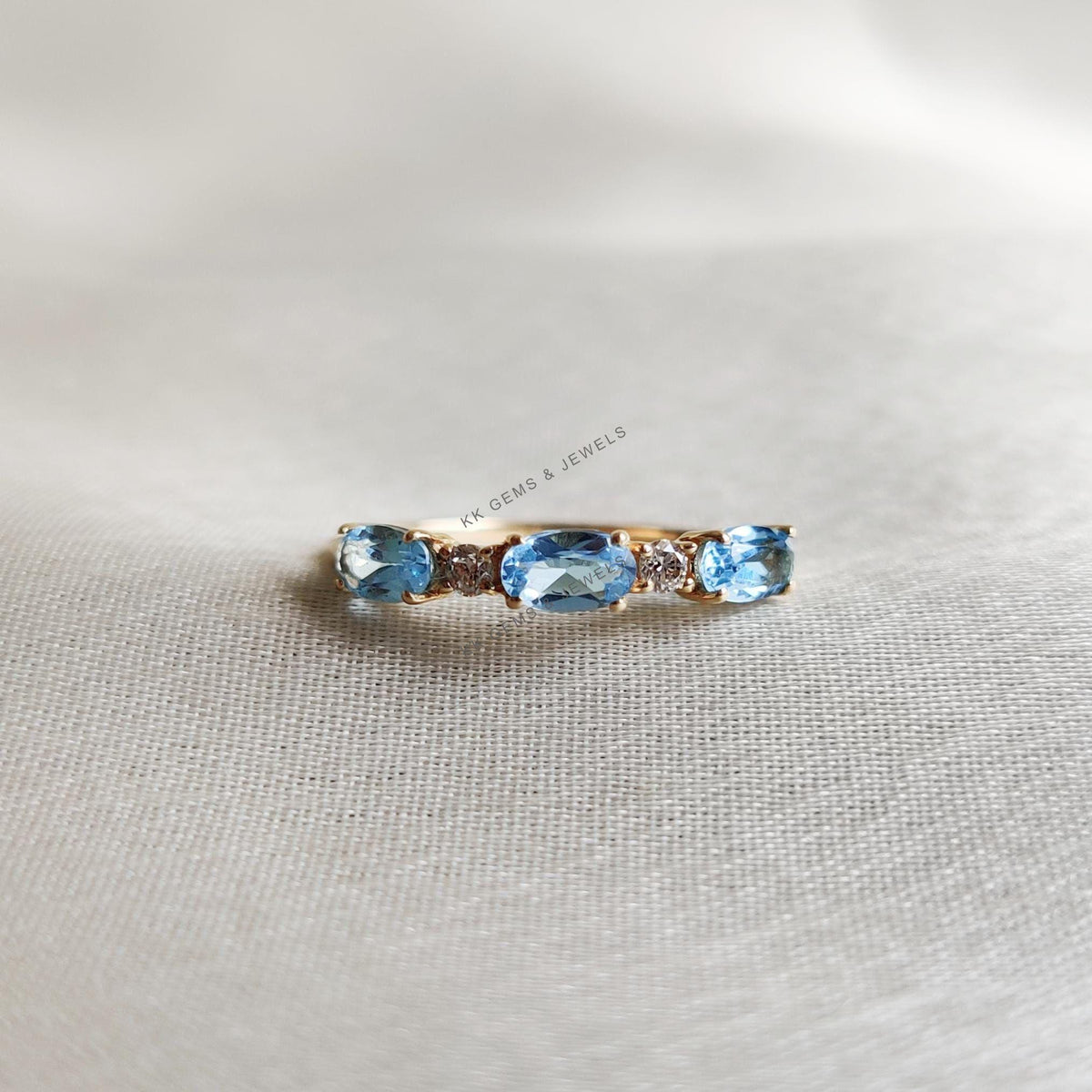 Natural Sky Blue Topaz & Diamond Ring, 14K Solid Yellow Gold, December Birthstone