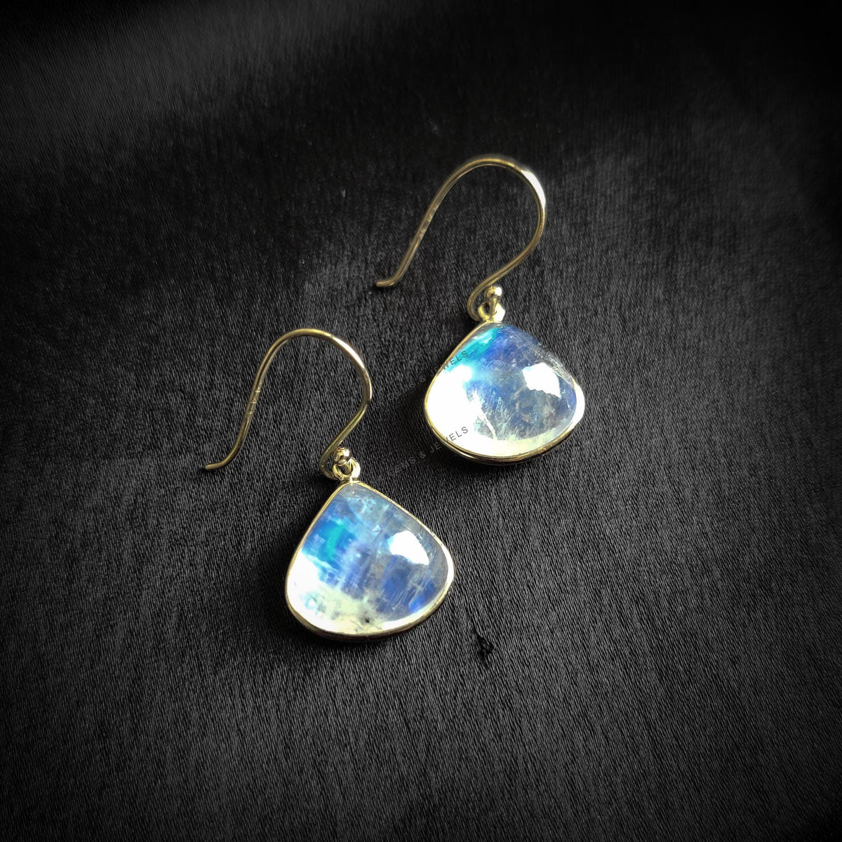 14K Solid Gold Natural Rainbow Moonstone Earrings, June Birthstone Jewelry