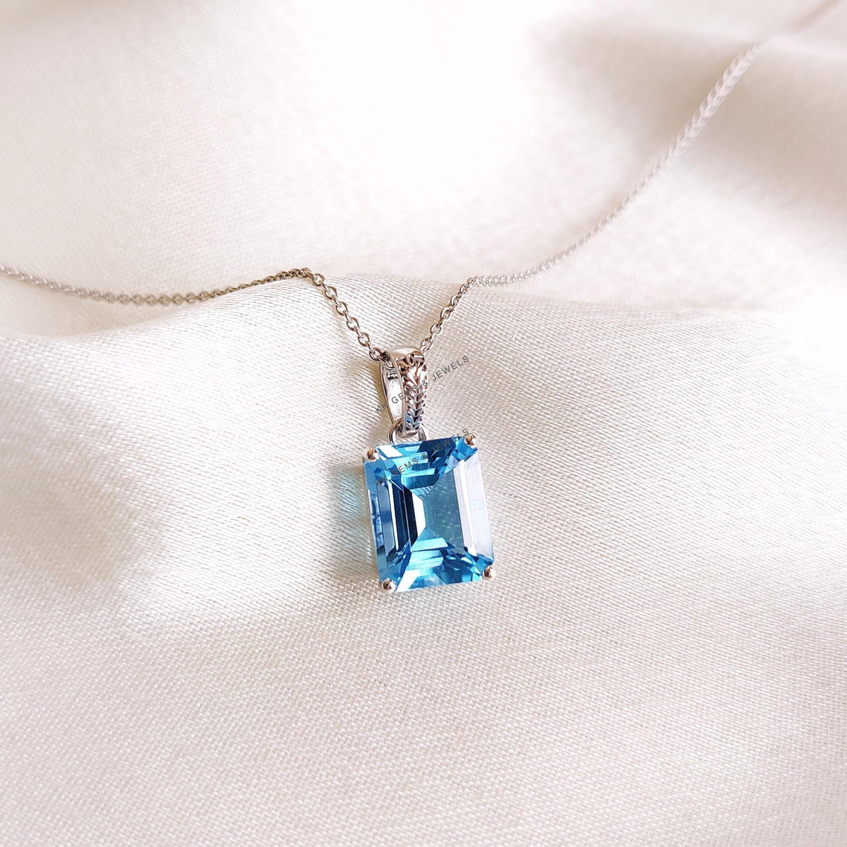 Natural Swiss Blue Topaz Pendant, 14K Solid Yellow Gold, December Birthstone