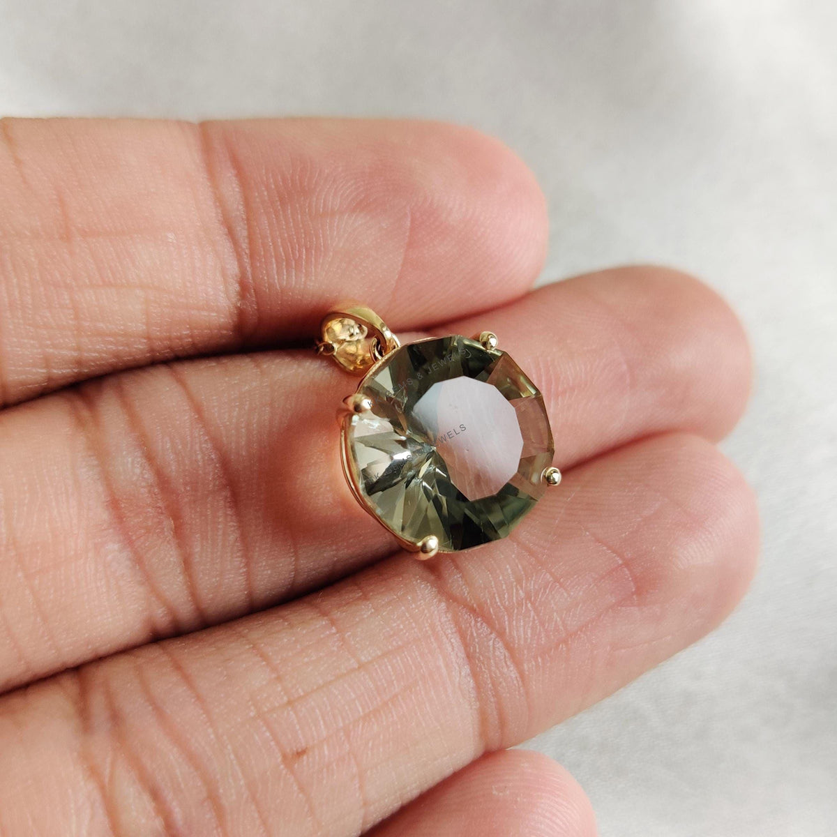 Natural Green Amethyst Pendant, 14K Solid Yellow Gold Prong Setting, February Birthstone