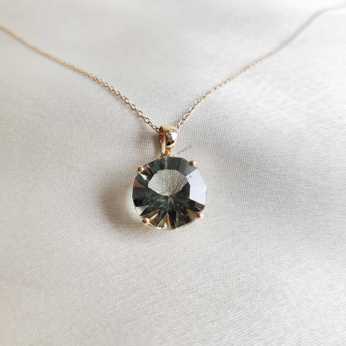 Natural Green Amethyst Pendant, 14K Solid Yellow Gold Prong Setting, February Birthstone