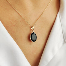 14K Solid Gold Natural Black Onyx Bezel Pendant, December Birthstone