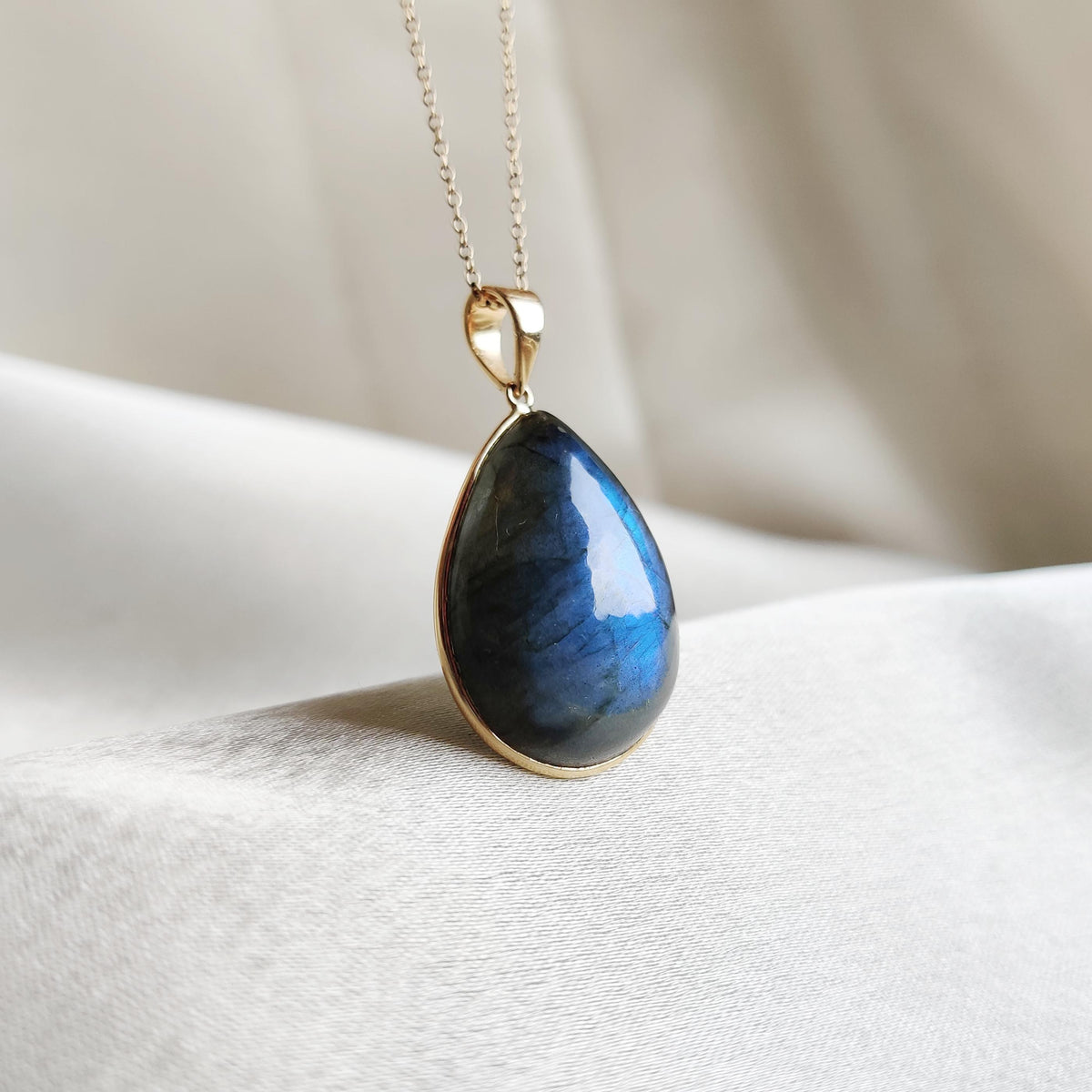 Natural Labradorite Pendant, 14K Solid Yellow Gold Bezel Pendant, August November Birthstone