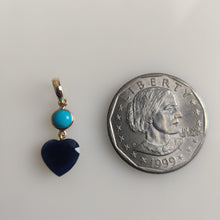 14K Solid Gold Natural Turquoise & Blue Sapphire Heart Pendant, September December Birthstone