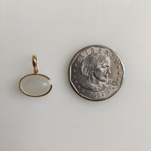 14K Solid Yellow Gold Natural White Moonstone Oval Pendant, June Birthstone