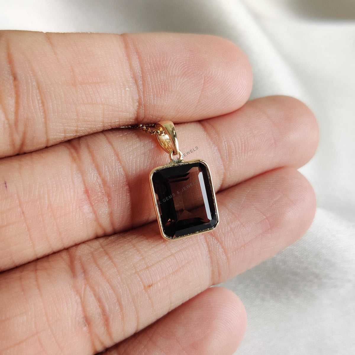 Natural Smoky Quartz Octagon Bezel Pendant, 14K Solid Yellow Gold, June Birthstone