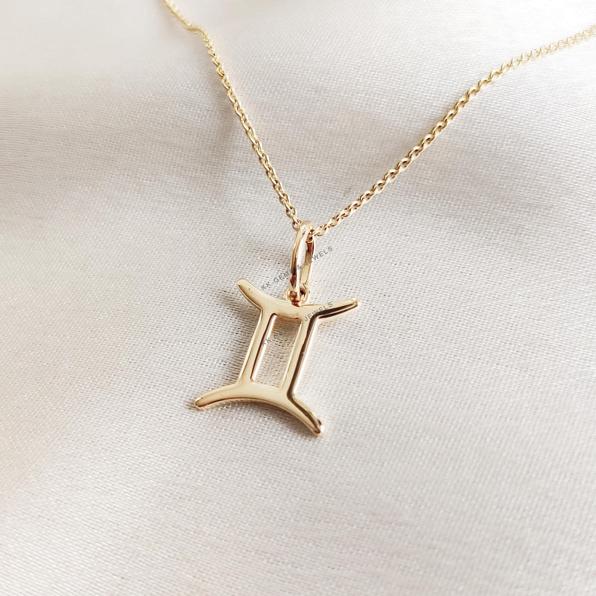 14K Solid Yellow Gold Gemini Zodiac Pendant: Symbolic Charm