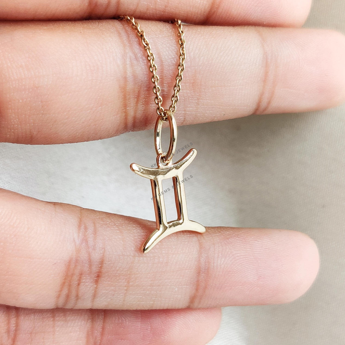 14K Solid Yellow Gold Gemini Zodiac Pendant: Symbolic Charm