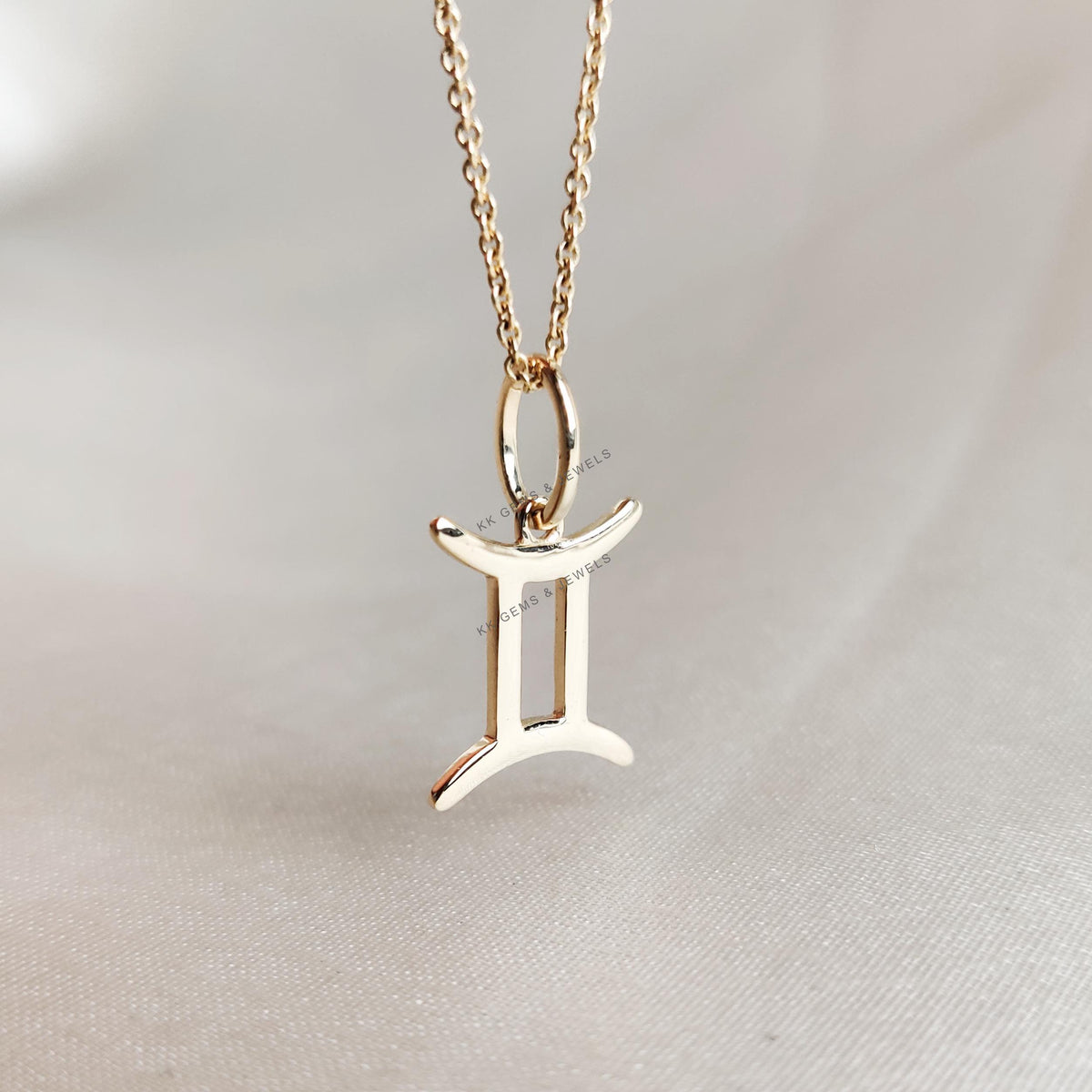 14K Solid Yellow Gold Gemini Zodiac Pendant: Symbolic Charm